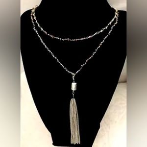 Stella & Dot Gitane Tassel-Silver Neutral Multi Necklace Brand New In SD Box